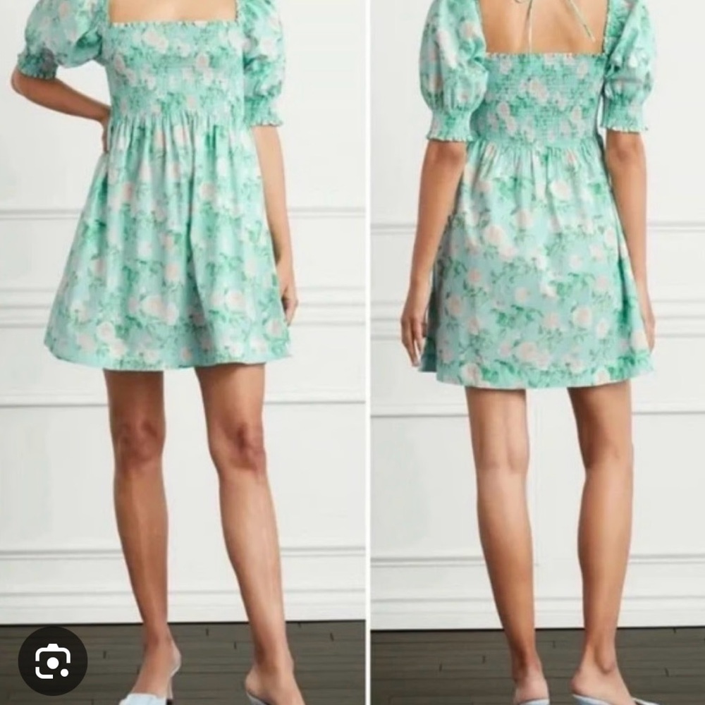 Hill House Mint Green Floral Mini Dress